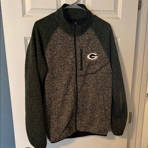 Green and Gray Zip-Up Jacket with Logo
